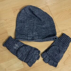 Victoria's Secret Charcoal Knit Gloves and Beanie Set